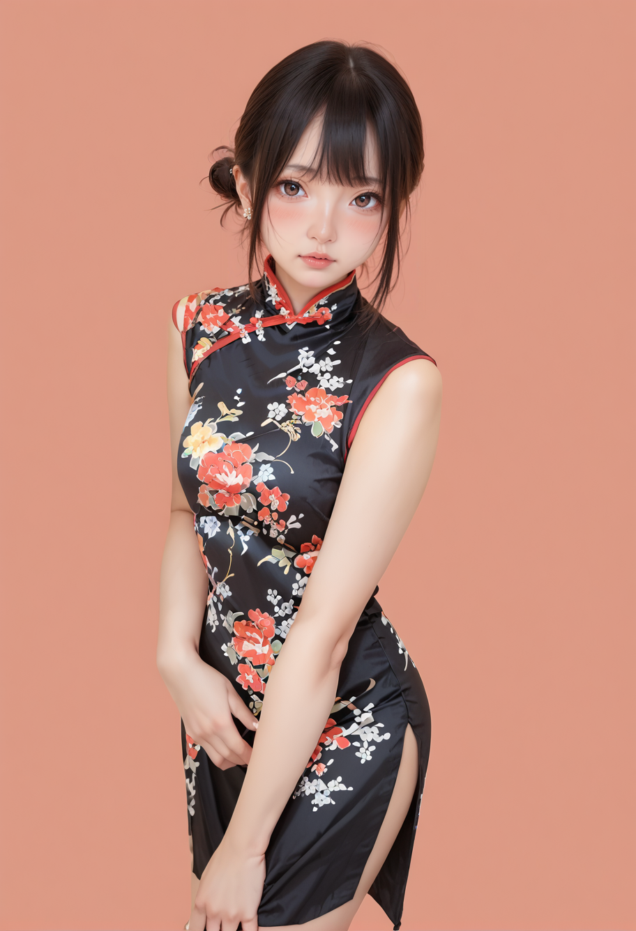 25207-1235355775-score_9,score_8_up,score_7_up,8k,hd,blush,red background,cute face,1girl,solo,cowboy shot,,ruanyi0604,black dress,china dress,fl.png